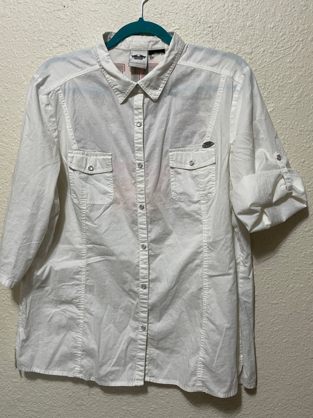 Harley-Davidson Women's White Cotton Blouse. Good Condition. 23 Inches PTP.